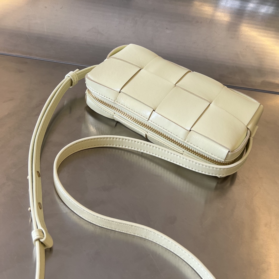  Mini Cassette Intreccio Leather Cross-body Bag Cream